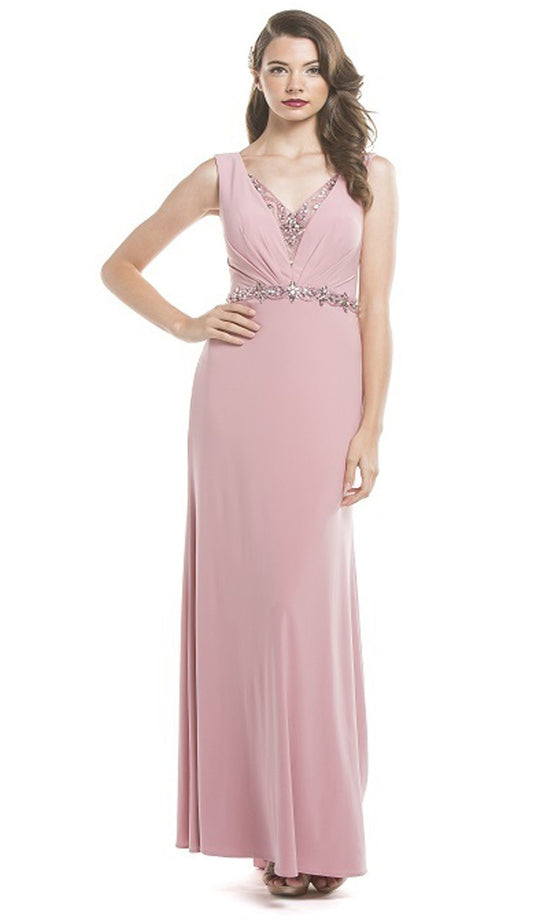 Sheer Embellished Sheath Evening Dress