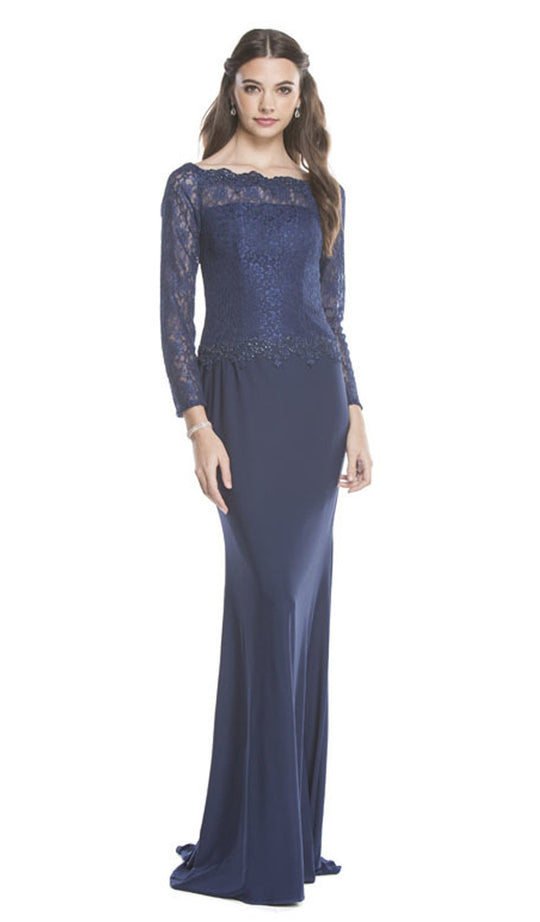 Scalloped Lace Long Sleeves Evening Gown