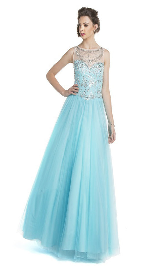 Embellished Illusion Bateau Evening Gown