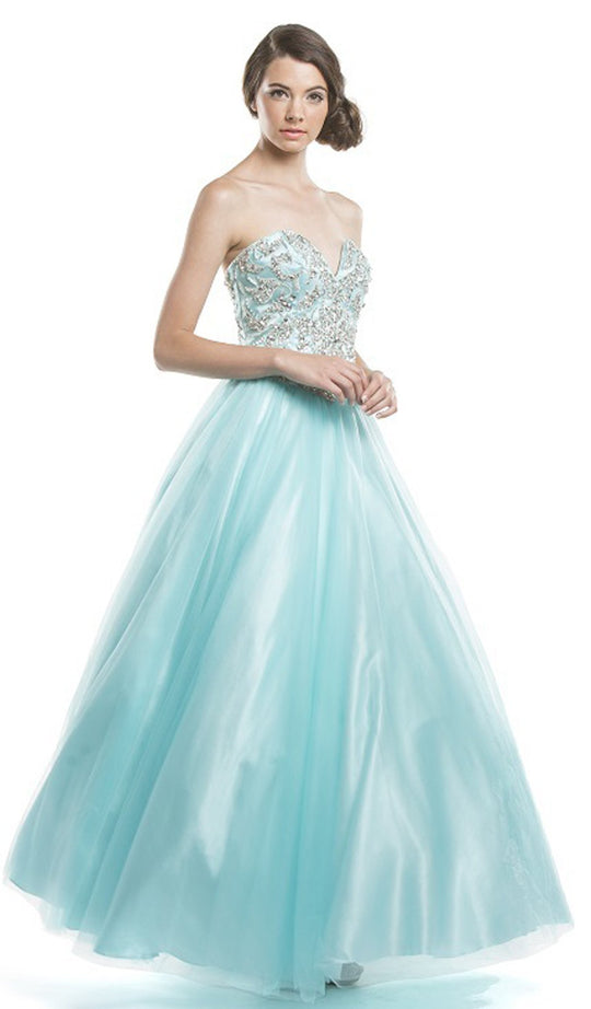 Crystal Embellished Strapless Evening Gown