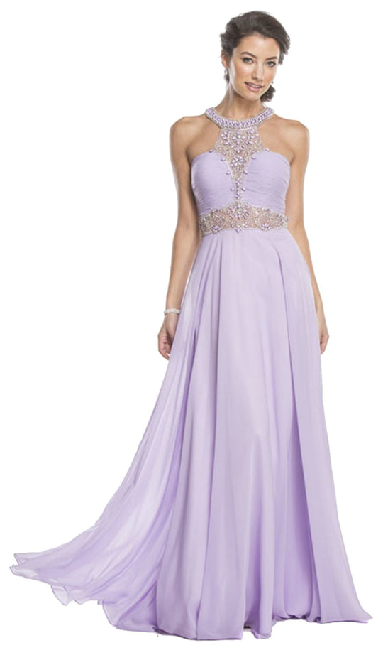 Embellished Halter Neck A-line Prom Dress