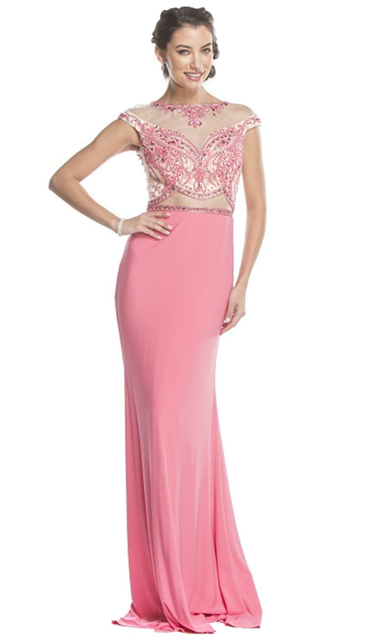 Embellished Cap Sleeve Fitted Prom Dress
