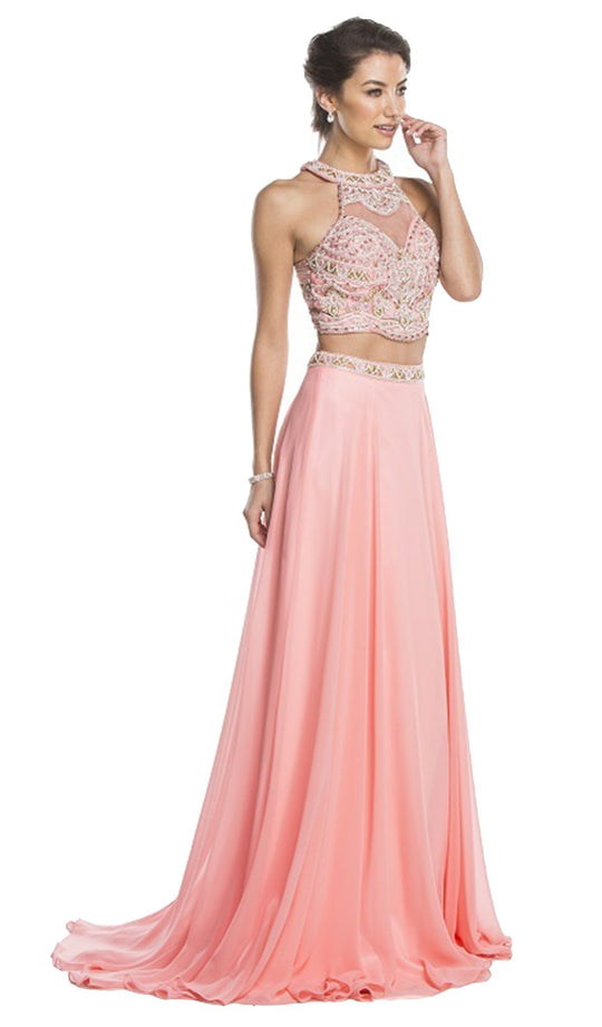 Two Piece Embellished Halter Prom Dress
