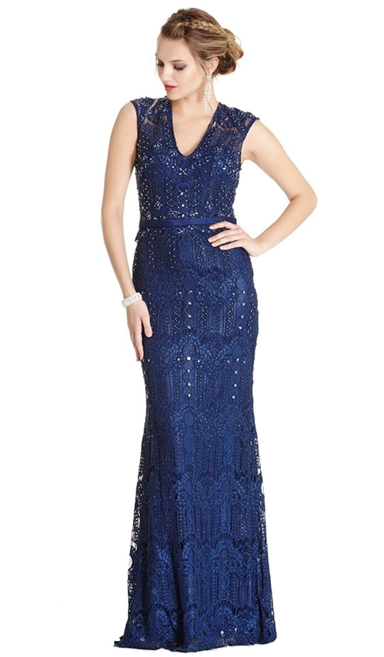 Lace Embellished V-neck Sheath Guest Dress