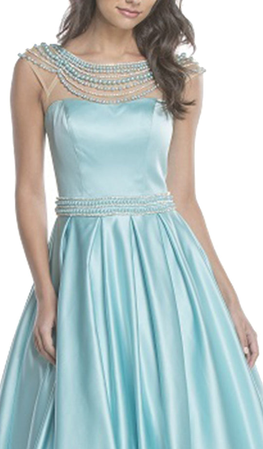 Applique Illusion Bateau Evening Ballgown