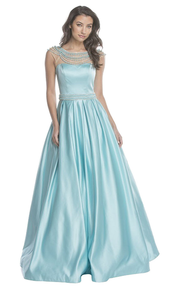 Applique Illusion Bateau Evening Ballgown