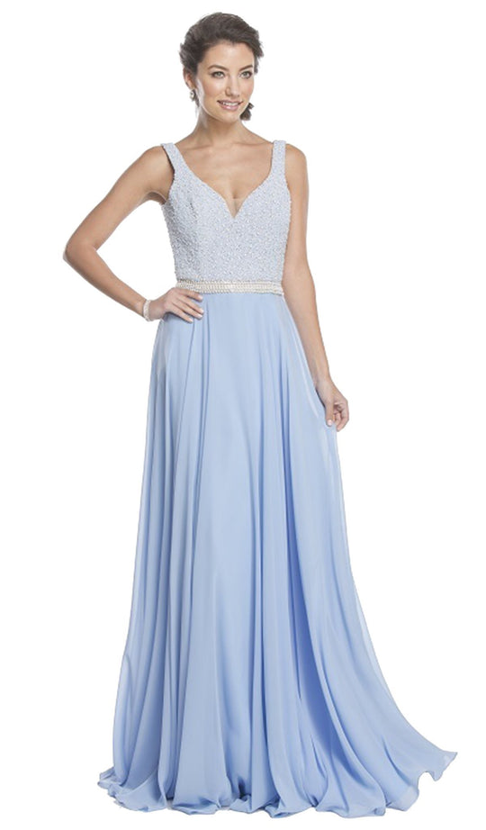 Embellished Plunging V-neck A-line Evening Dress