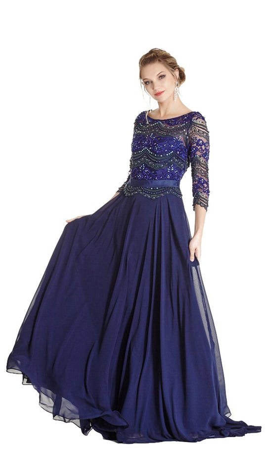 Bedazzled Quarter Sleeve Mother of Bride Dress