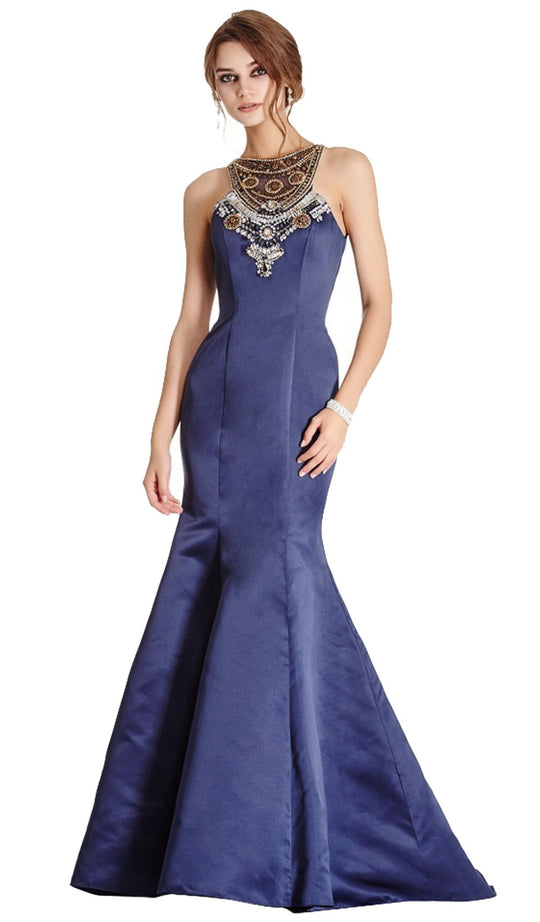 Ornate Halter Neck Trumpet Evening Gown