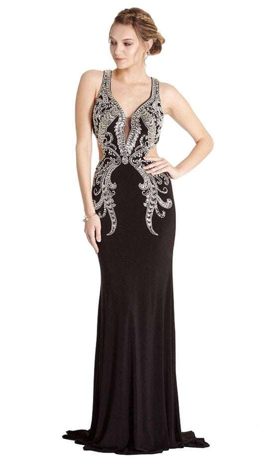 Embellished Deep V-neck Sheath Evening Dress