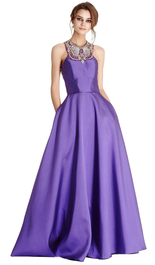 Bedazzled Halter Neck Evening Ballgown