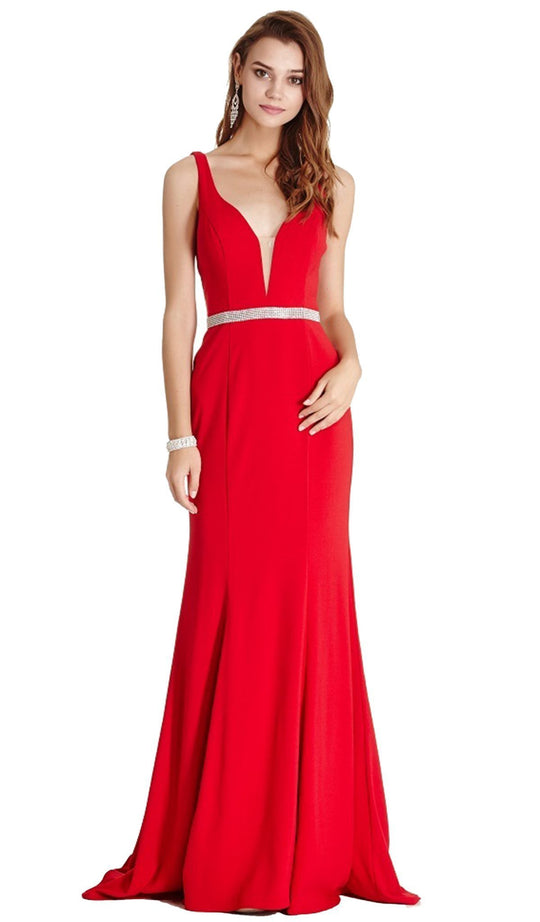 Embellished Deep V-neck Sheath Prom Dress