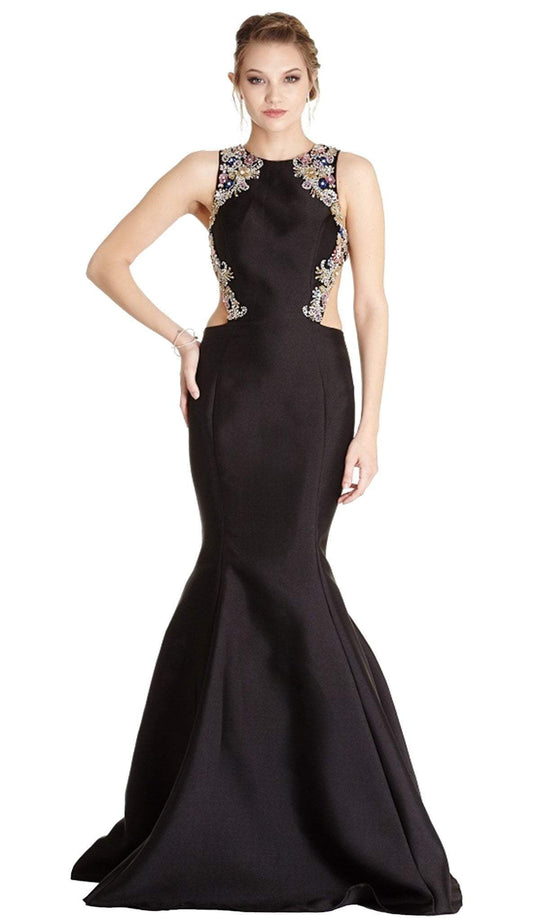 Embellished Jewel Neck Mermaid Evening Dress