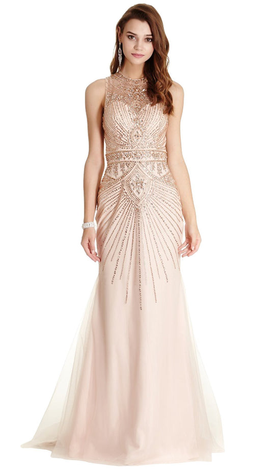 Embellished Illusion Jewel Trumpet Evening Dress