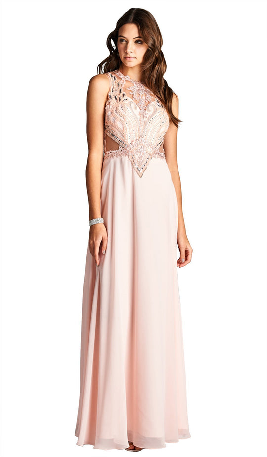 Bedazzled Illusion Jewel Sheath Evening Dress