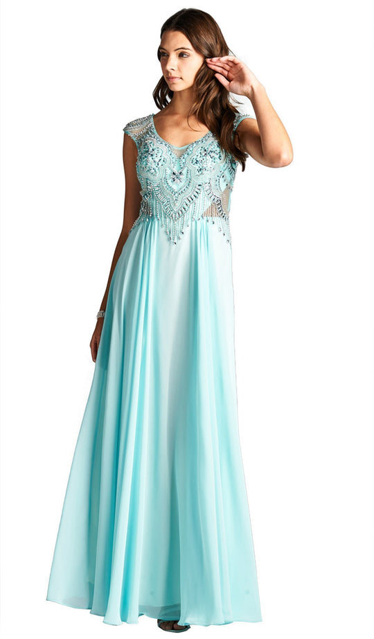 Jeweled V-neck A-line Evening Dress