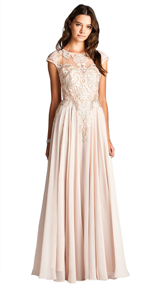 Applique Jewel Neck A-line Evening Dress