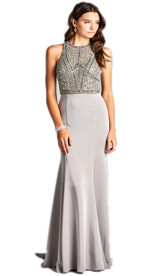 Bejeweled Halter Neck Sheath Evening Dress