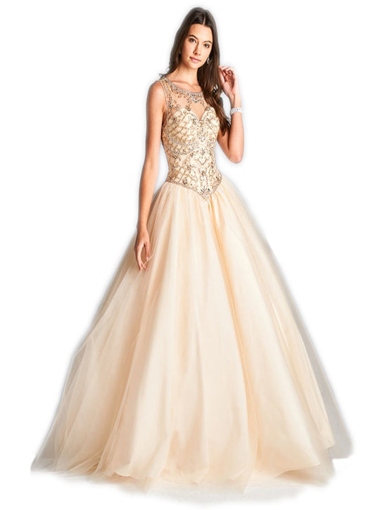 Embellished Illusion Scoop Quinceanera Ballgown