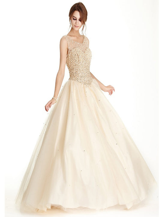 Applique Illusion Neck Quinceanera Ballgown