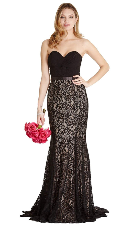 Strapless Ruched Sweetheart Lace Evening Dress