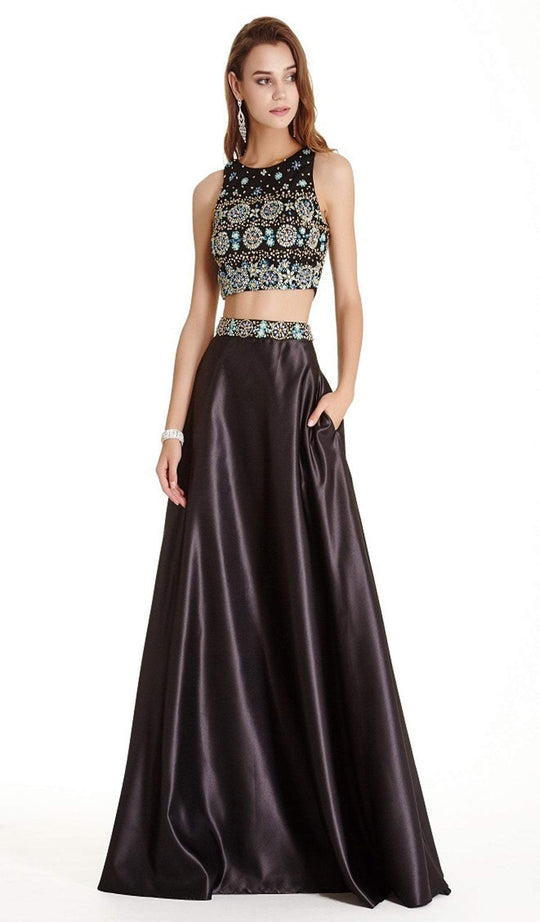 Two Piece Bedazzled A-line Prom Dress