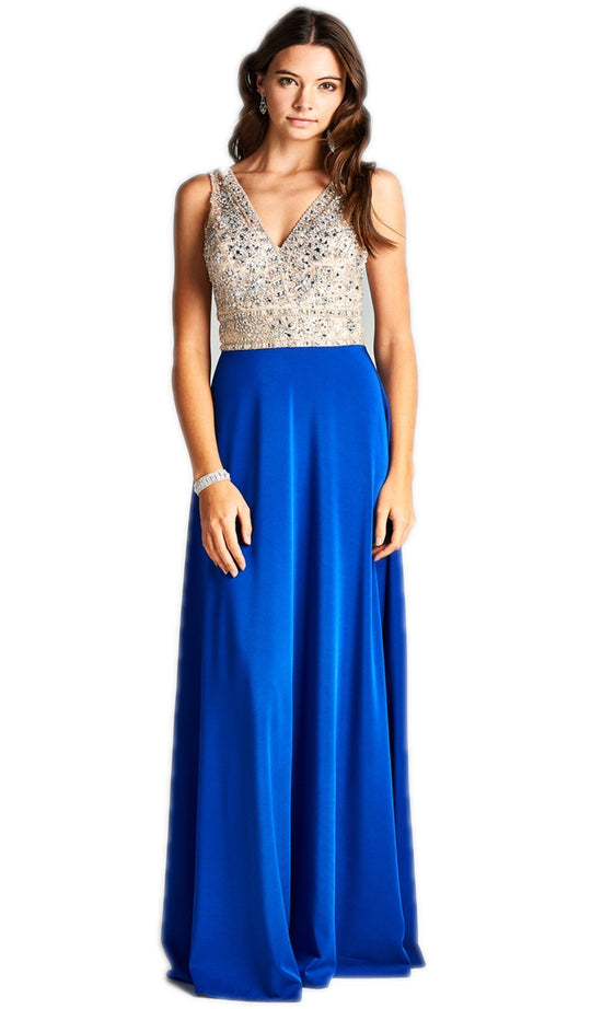 Bejeweled V-neck Sheath Prom Dress