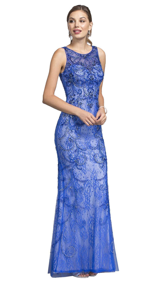 Embellished Bateau Neck Sheath Evening Dress
