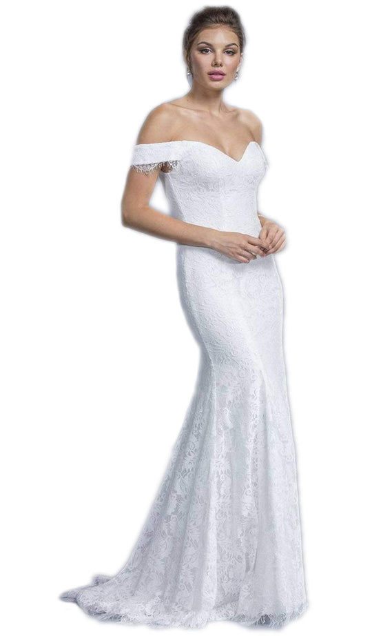 Lace Off-Shoulder Sheath Wedding Dress