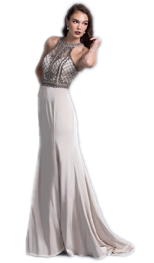 Jewel Accented Halter Prom A-line Dress