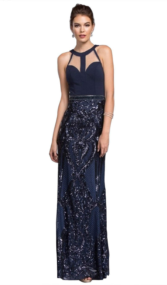 Sequined Halter Sheath Prom Dress