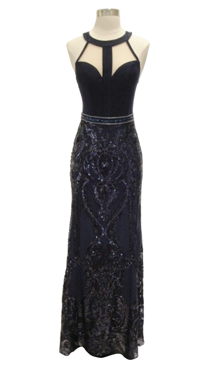 Sequined Halter Sheath Prom Dress