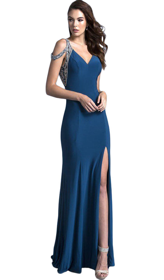 Embellished V-neck Prom Fitted Gown