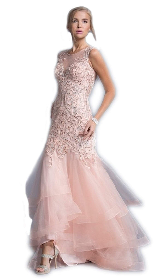 Embellished Ruffled Tiered Trumpet Prom Dress