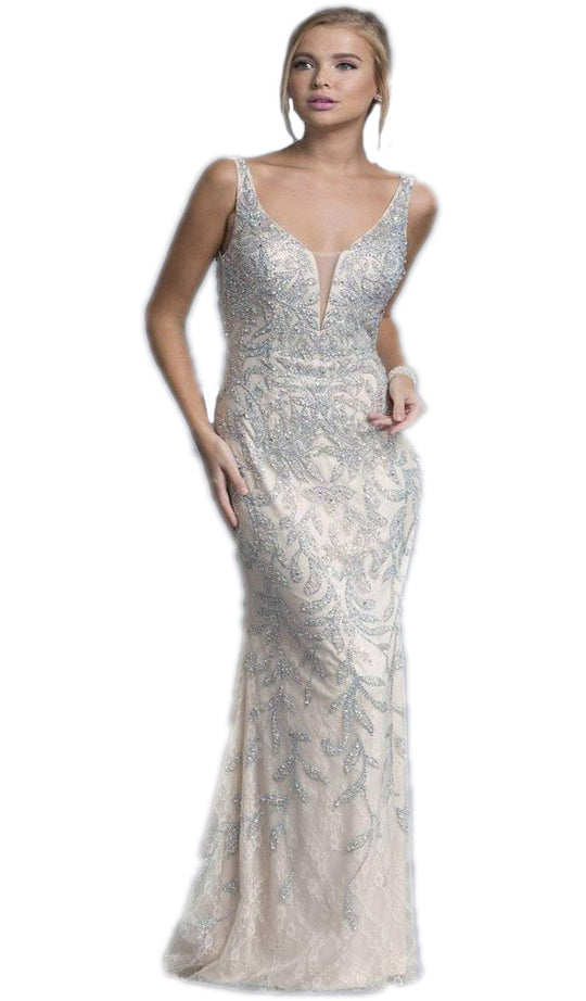 Lavish Embellished Deep V-neck Evening Dress