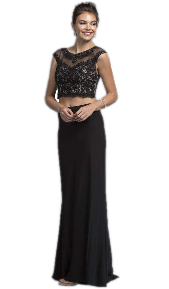 Two Piece Illusion Bateau Sheath Prom Dress