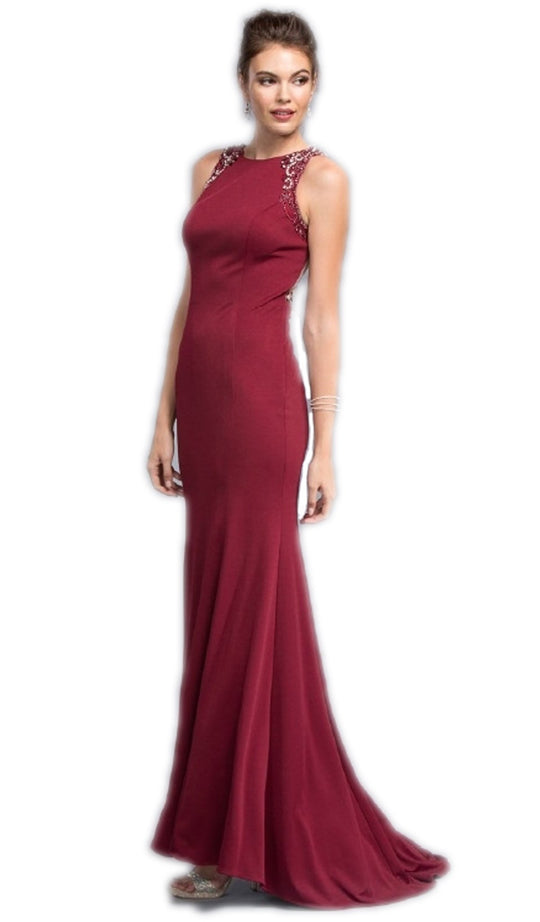 Bejeweled Sheath Prom Dress With Train