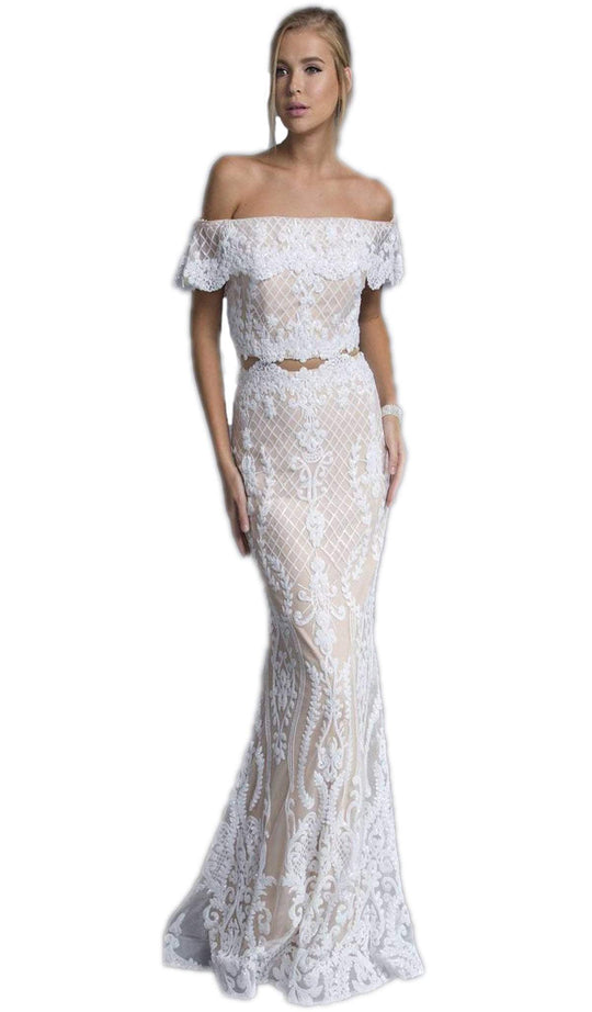 Two Piece Embroided Sheath Prom Dress