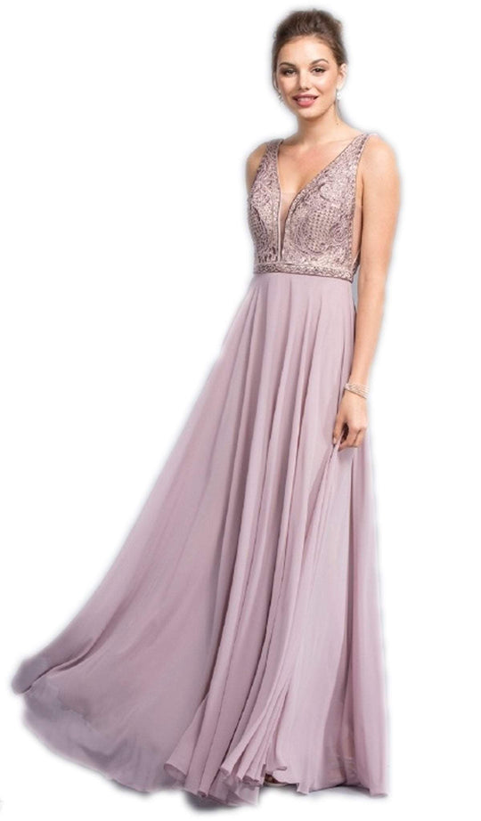 Ornate Deep V-neck A-line Prom Dress