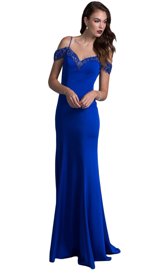 Long Bedazzled V-neck Sheath Prom Dress