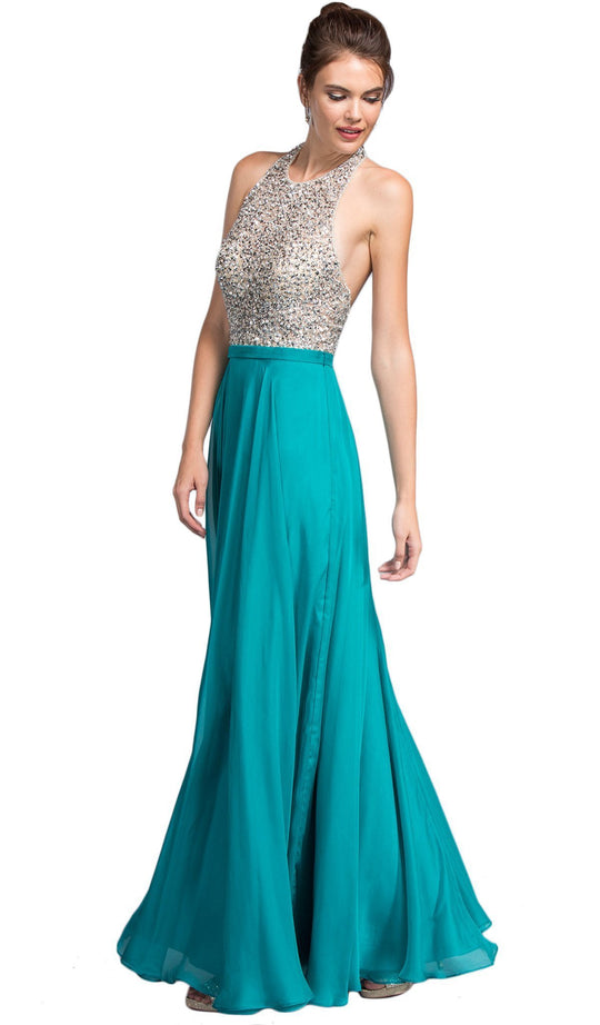Embellished Halter Neckline A-line Prom Dress