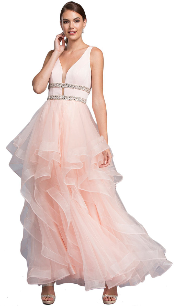 Embellished Deep V-neck A-line Prom Dress