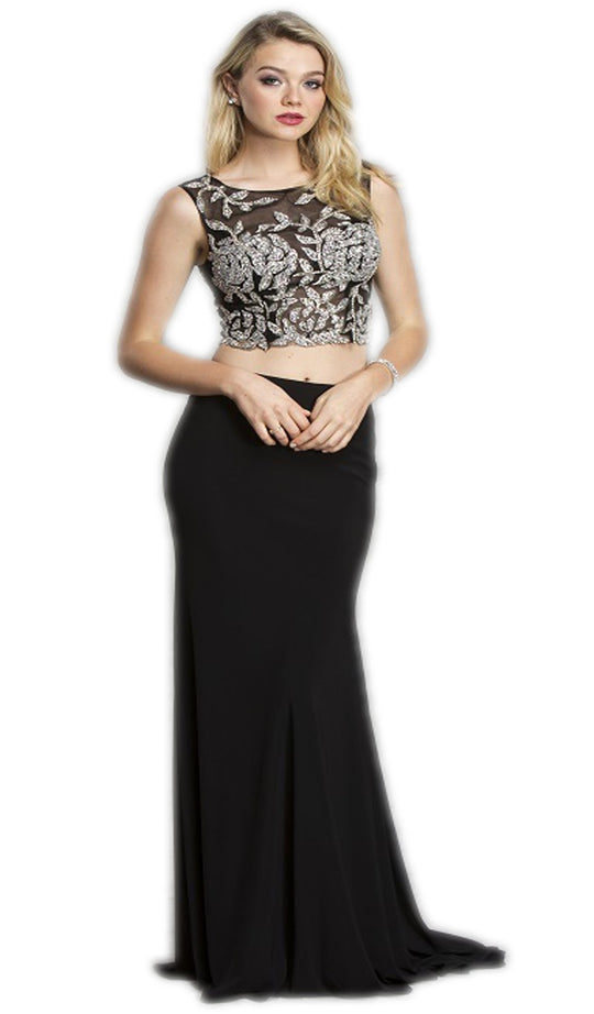 Vine Appliqued Two Piece Evening Dress
