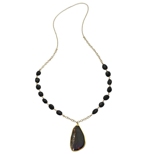Long Cabochon Necklace - Black Onyx