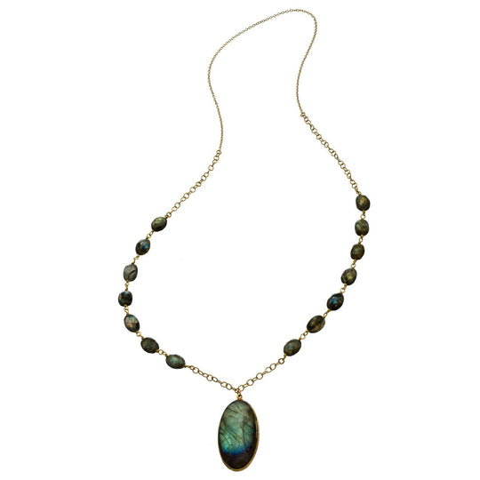 Long Cabochon Necklace - Labradorite Oval