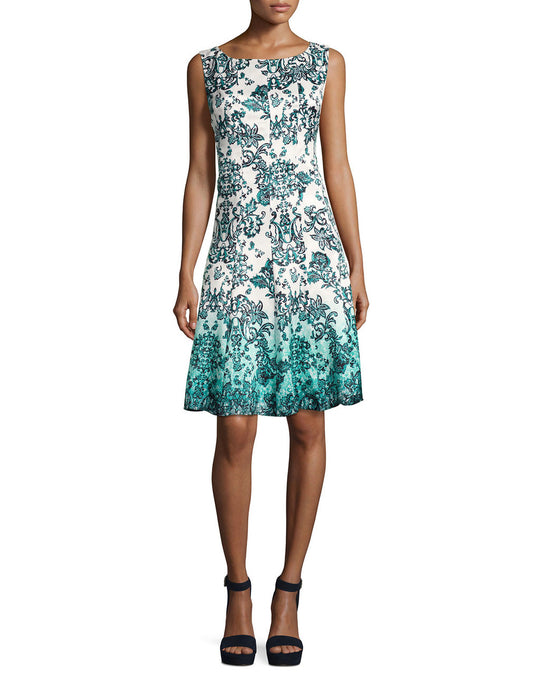 Chetta B - B1708928 Sleeveless Multi-Print A-Line Dress in Green and Multi-Color
