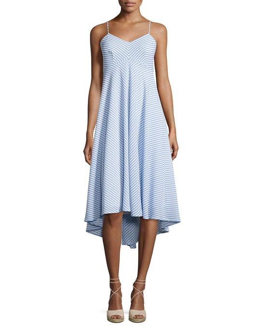 Taylor - 8799M Striped Empire High Low Dress in Blue and White