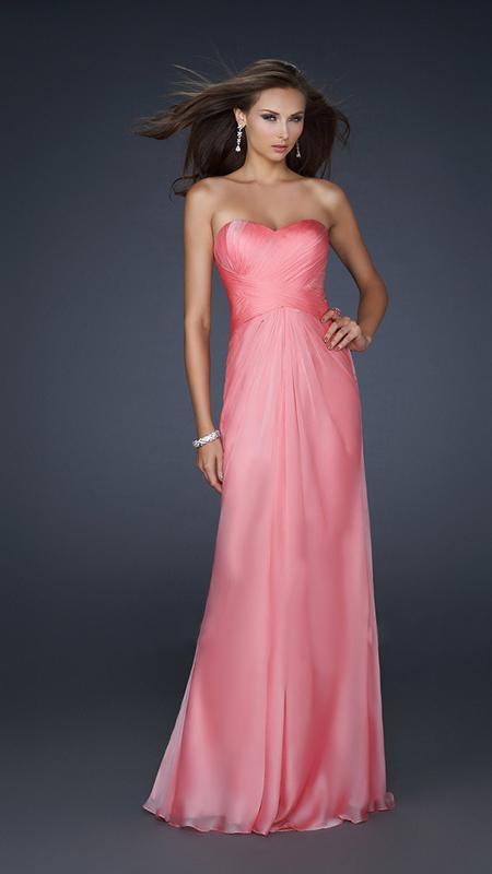 La Femme - Alluring Cross Over Ruched Full Length Gown 117651 In Pink