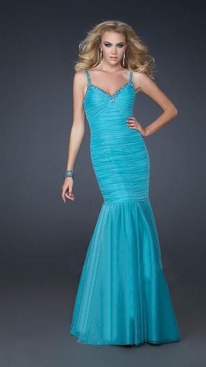 La Femme - Striking Trumpet Gown with Sweetheart Neckline 17508 In Blue