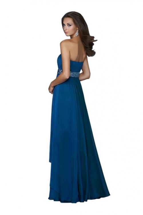 La Femme - Breathtaking Strapless Gown with Distinctive Ruffled Overlay 17523 In Blue
